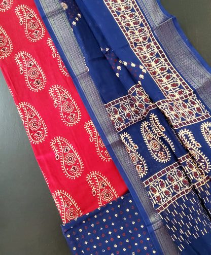 Maheshwari Cotton Hand Block Printed Suit with Cotton Dupatta