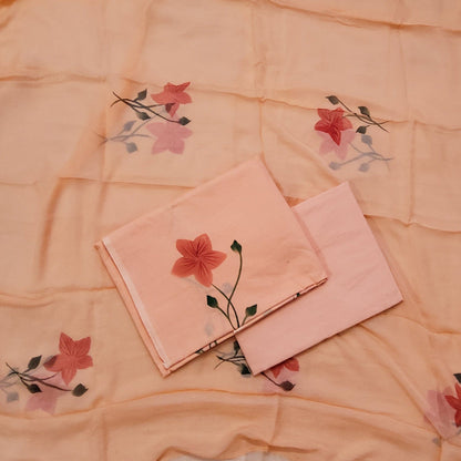Cotton Hand Painted Dress Material with Chiffon Dupatta