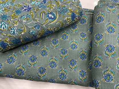 Cotton Kantha work Block Print Top Bottom Set