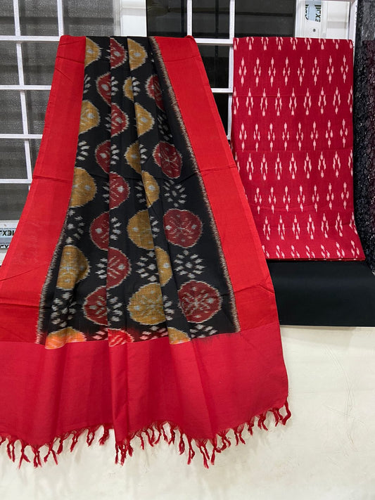 ikkat cotton dress materials Pochampally Single Ikkat Red Cotton Dress Material SVIK01 Ethnic's By Anvi Creations