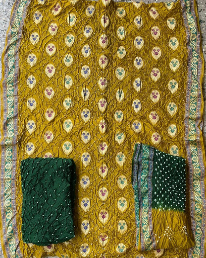 Gadhwal silk Bandhej Dress Material