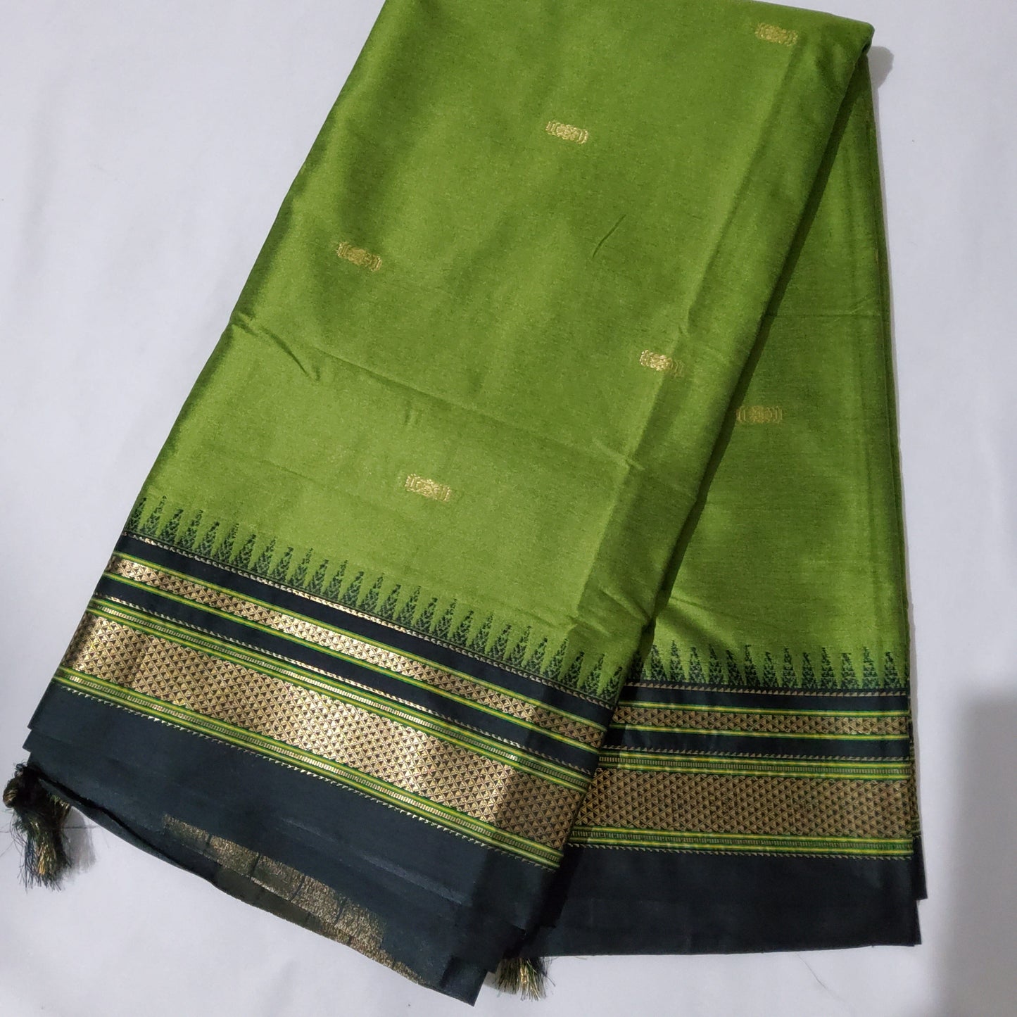 Green Black Semi Silk Paithani Saree with Contrast Blouse