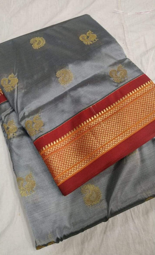 Grey-Maroon Semi Silk Paithani Saree with Contrast Blouse