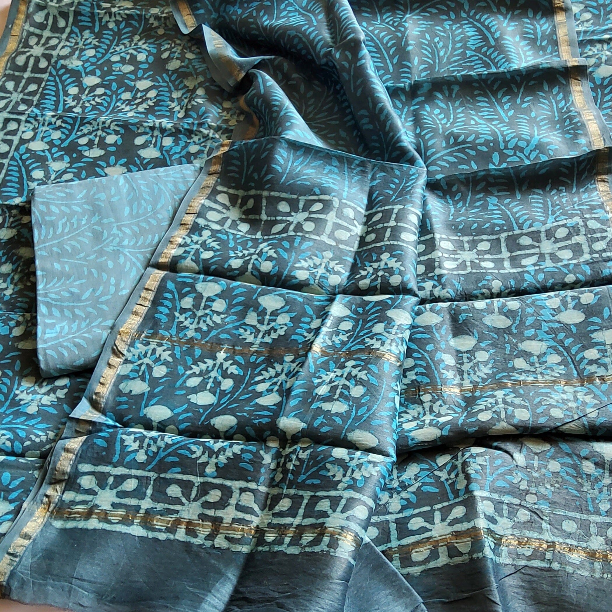 Hand block printed party wear maheshwari silk dress material | Kiran's  Boutique