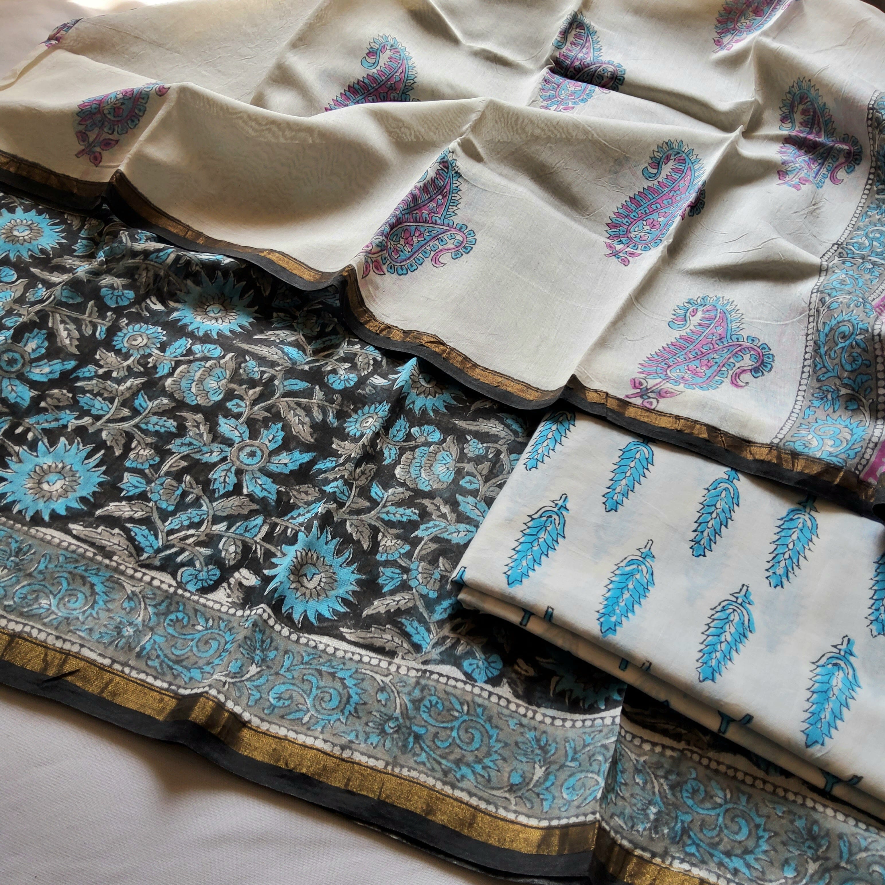 Block Printed Chanderi silk/Cotton Dress Material | Reeling Threads