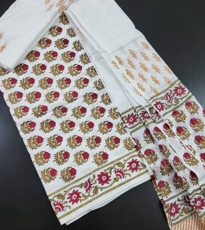 Hand Block Print Cotton Dress Material with Cotton Dupatta