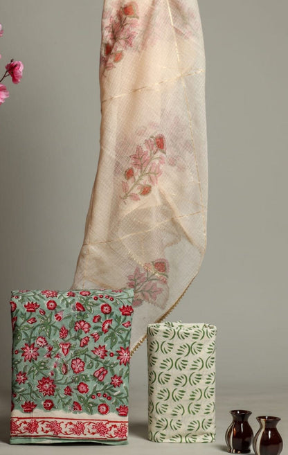Cotton Dress Material with Kota Doriya dupatta