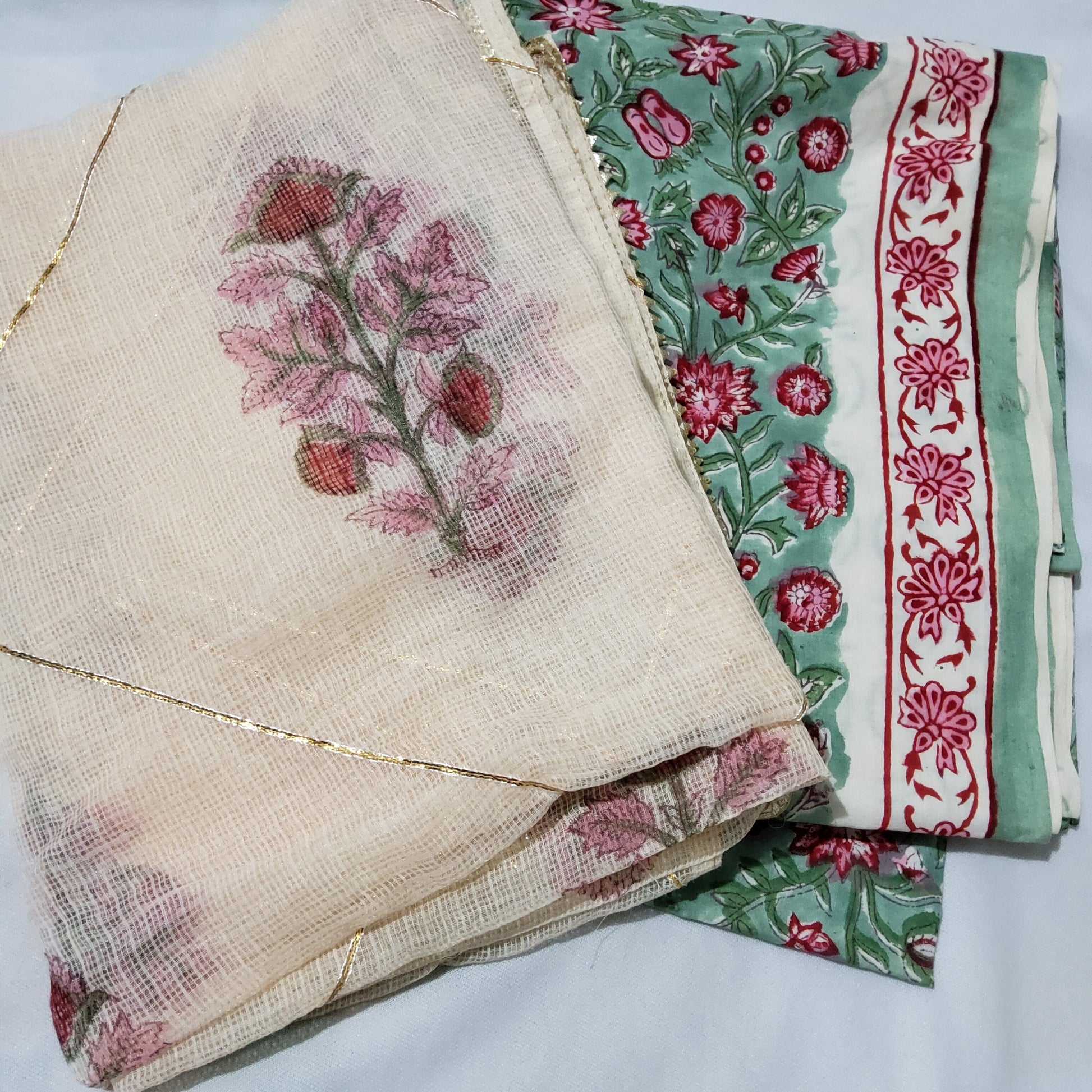 Bagru Printed Cotton Dress Material with Kota Doriya dupatta
