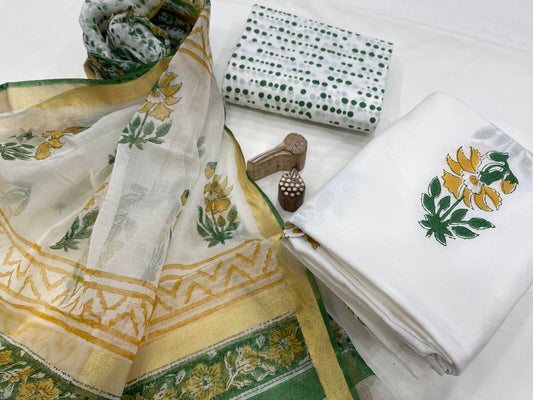 Bagru Printed Cotton Dress Material with Kota Silk Dupatta