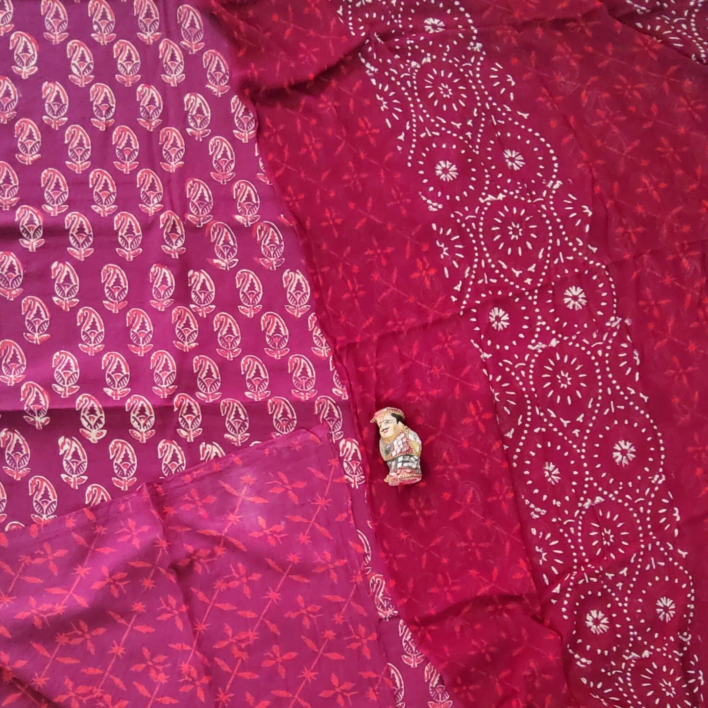 Hand Block Print Cotton Salwar Suit with Chiffon Dupatta
