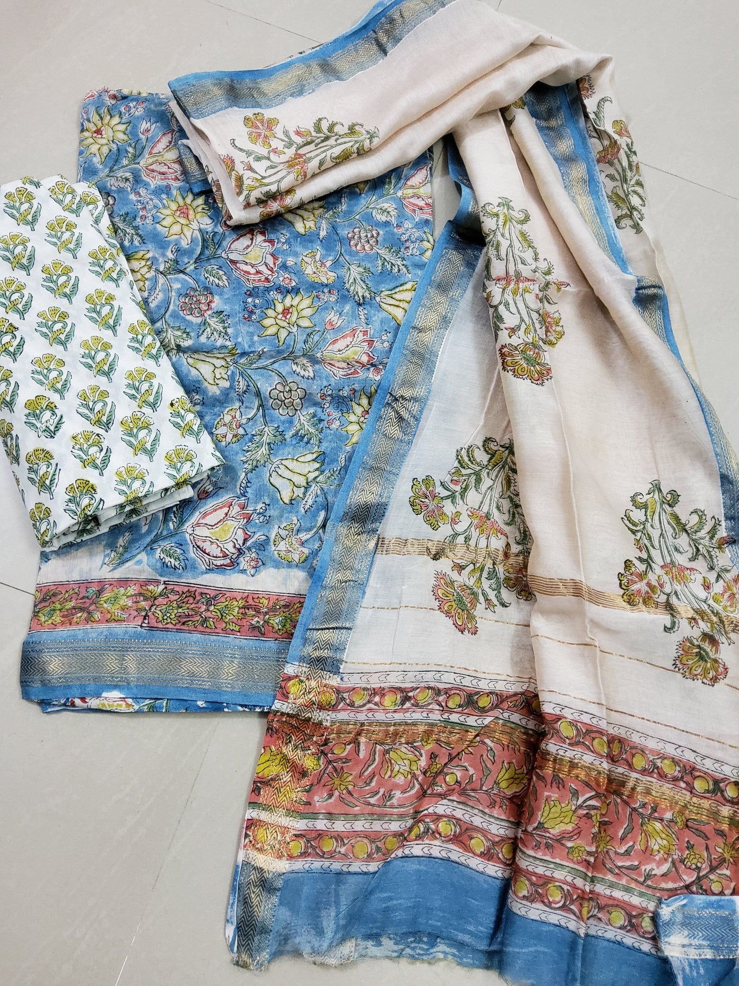 Bagru Printed Maheshwari Silk Cotton Dress Material