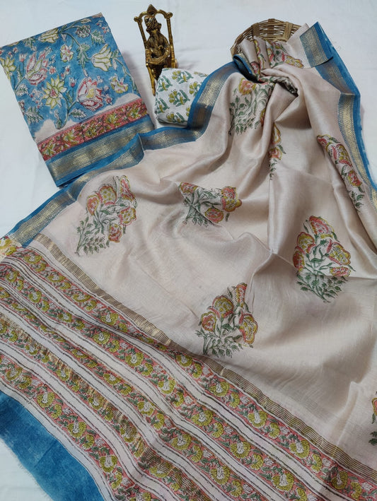 Bagru Printed Maheshwari Silk Cotton Dress Material