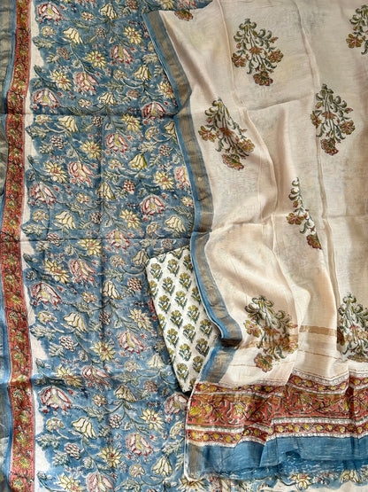 Hand Block Print Maheshwari Silk Dress Material