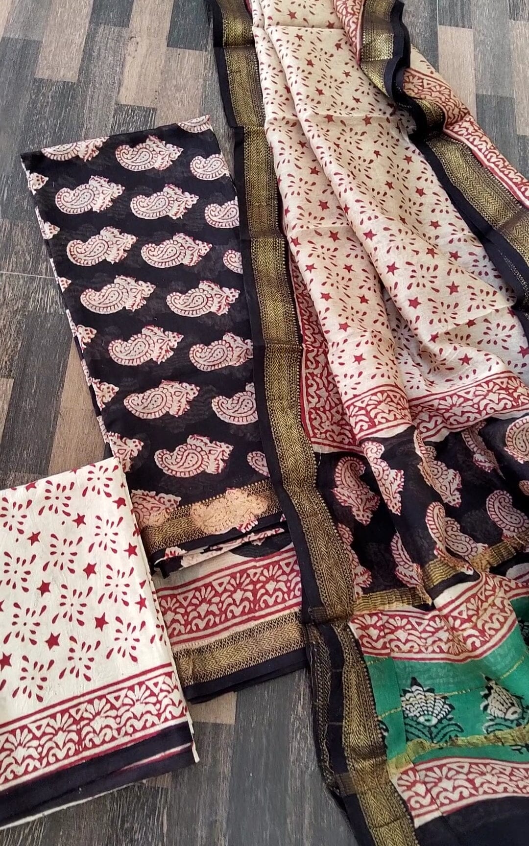 Hand Block Print Maheshwari Silk Salwar Suit