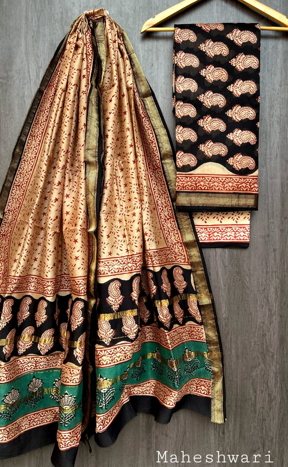 Hand Block Print Maheshwari Silk Salwar Suit