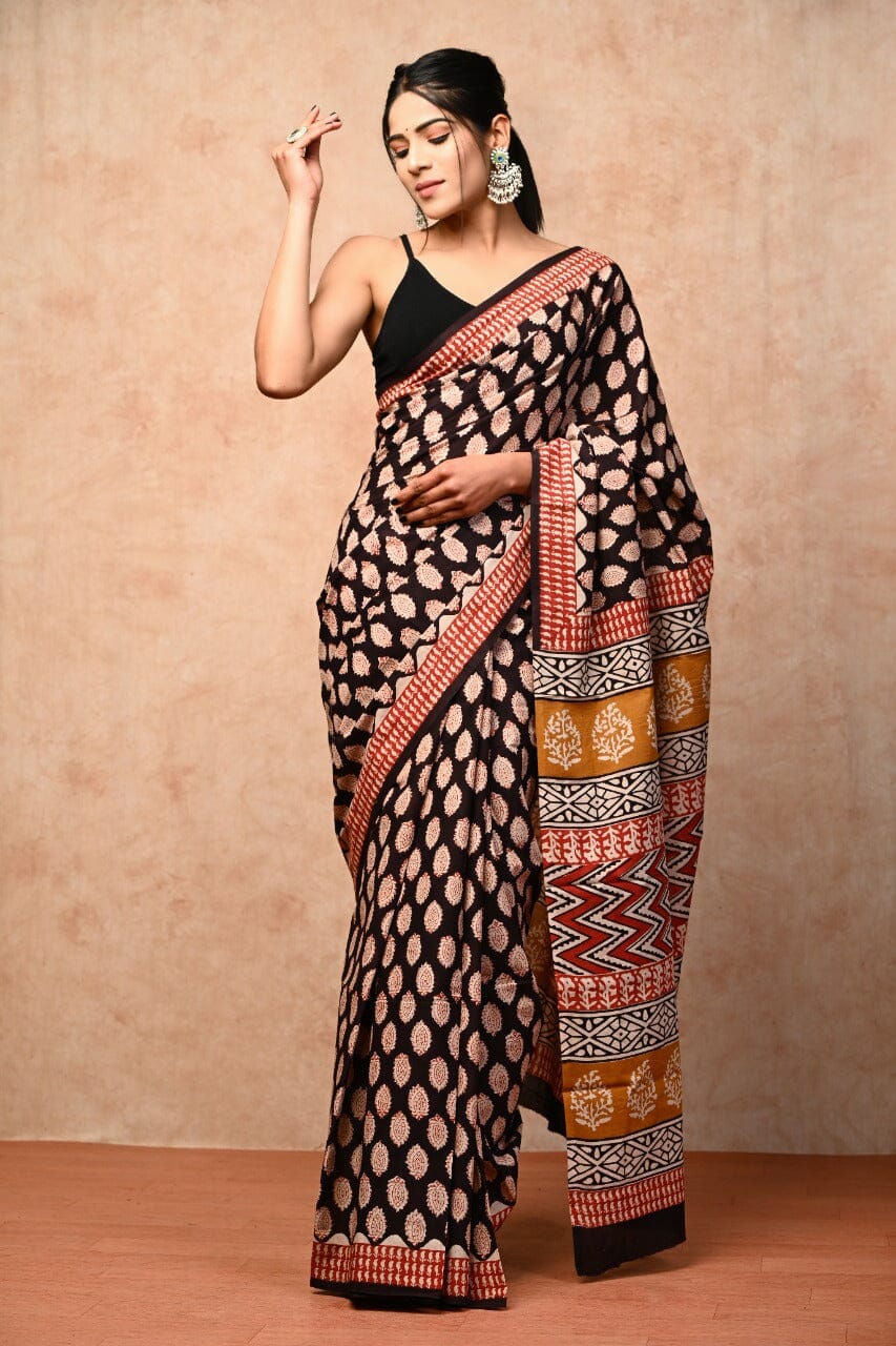 Hand Block Print Soft Cotton Saree with Blouse