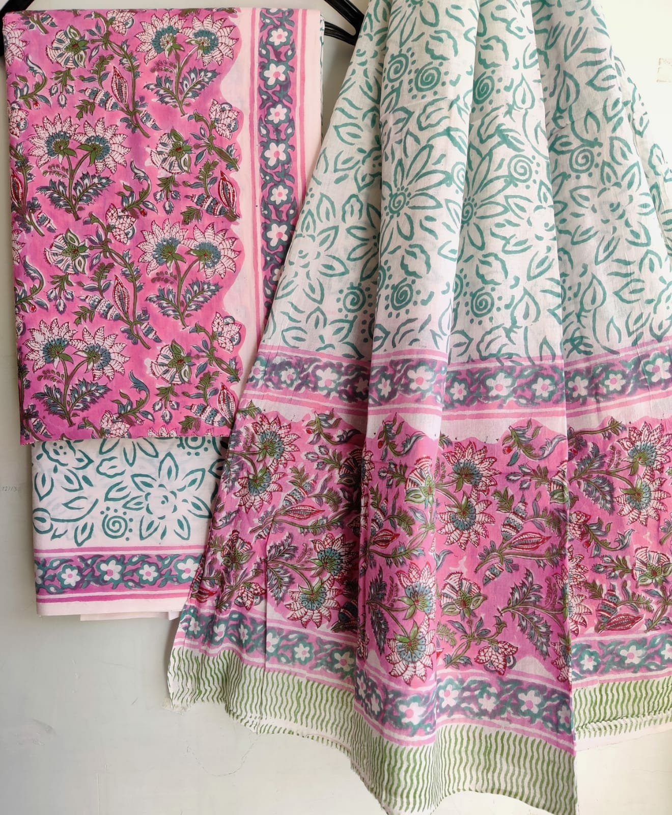 Hand Print Cotton Dress Material with Cotton Dupatta