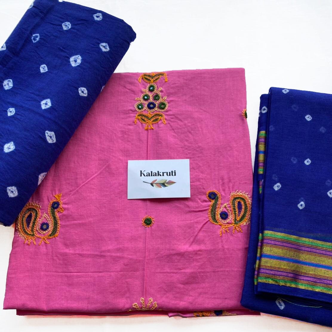 Handloom Cotton Dress Material with Kutch Rabari Embroidery