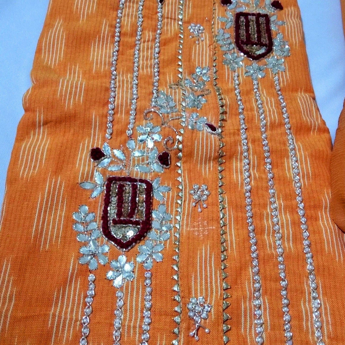 Ikat Cotton Dress Material with Pure Chiffon Dupatta