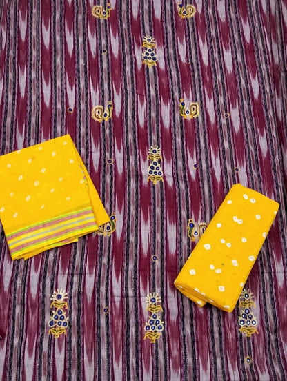 Ikat cotton Dress Material with unique Kutch Rabari embroidery