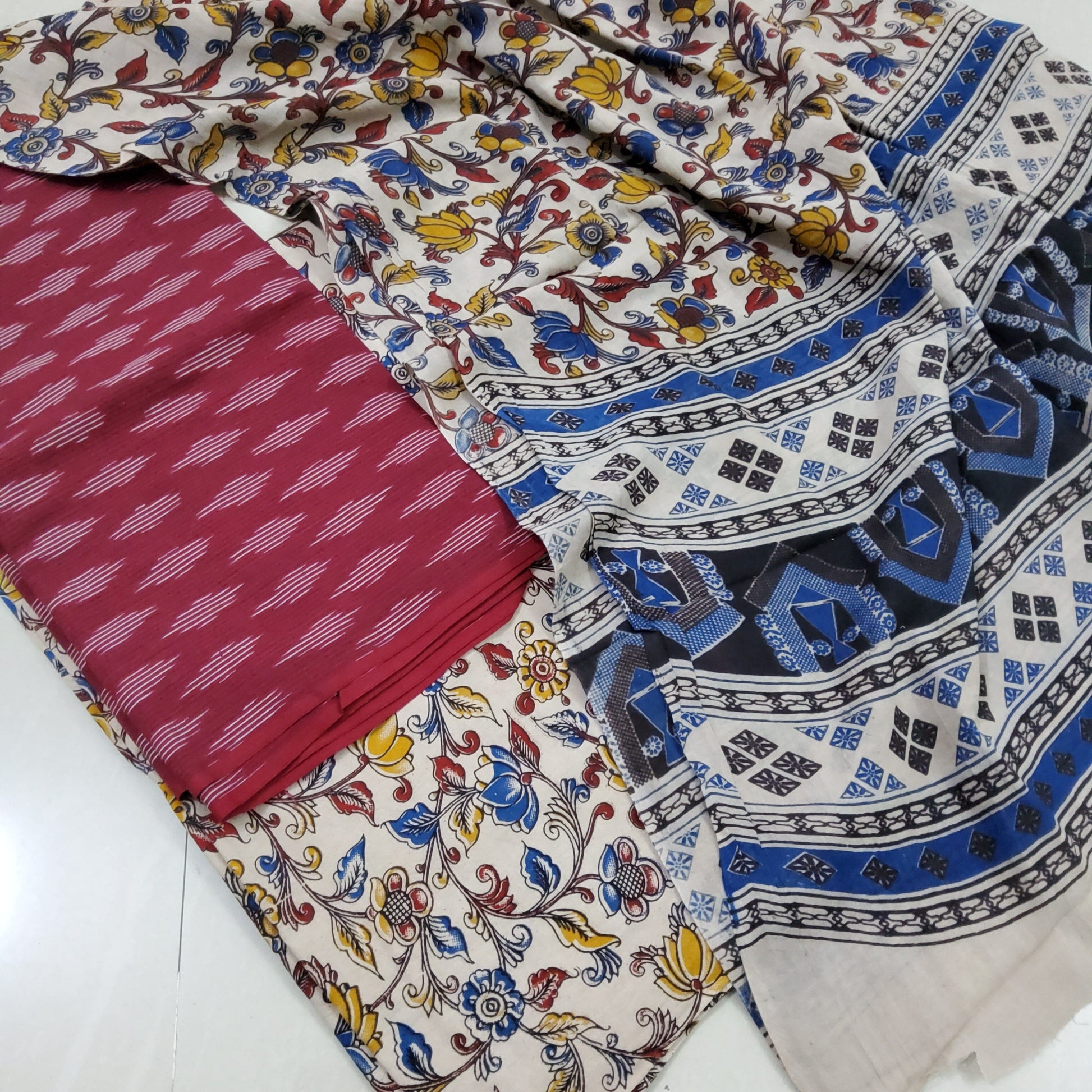 Ikat Kalamkari Cotton dress material