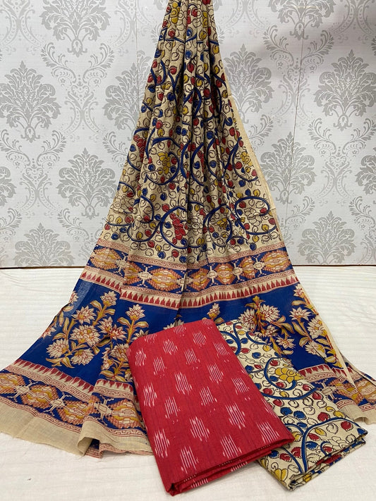 Ikat Kalamkari Cotton Dress Material