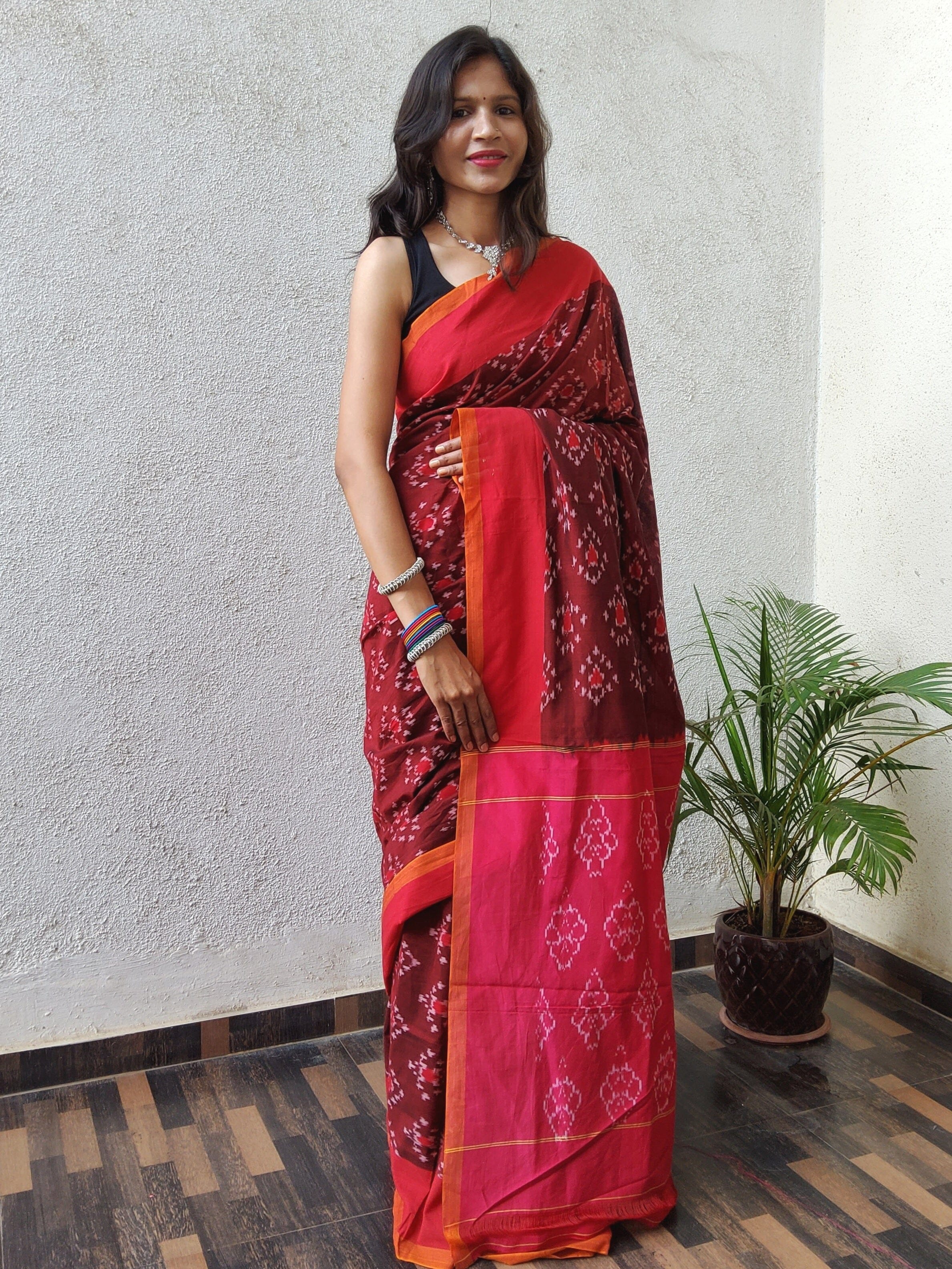 Red and Black Hathi Motif Ikat Cotton Saree – Chanchal-Bringing Art to Life