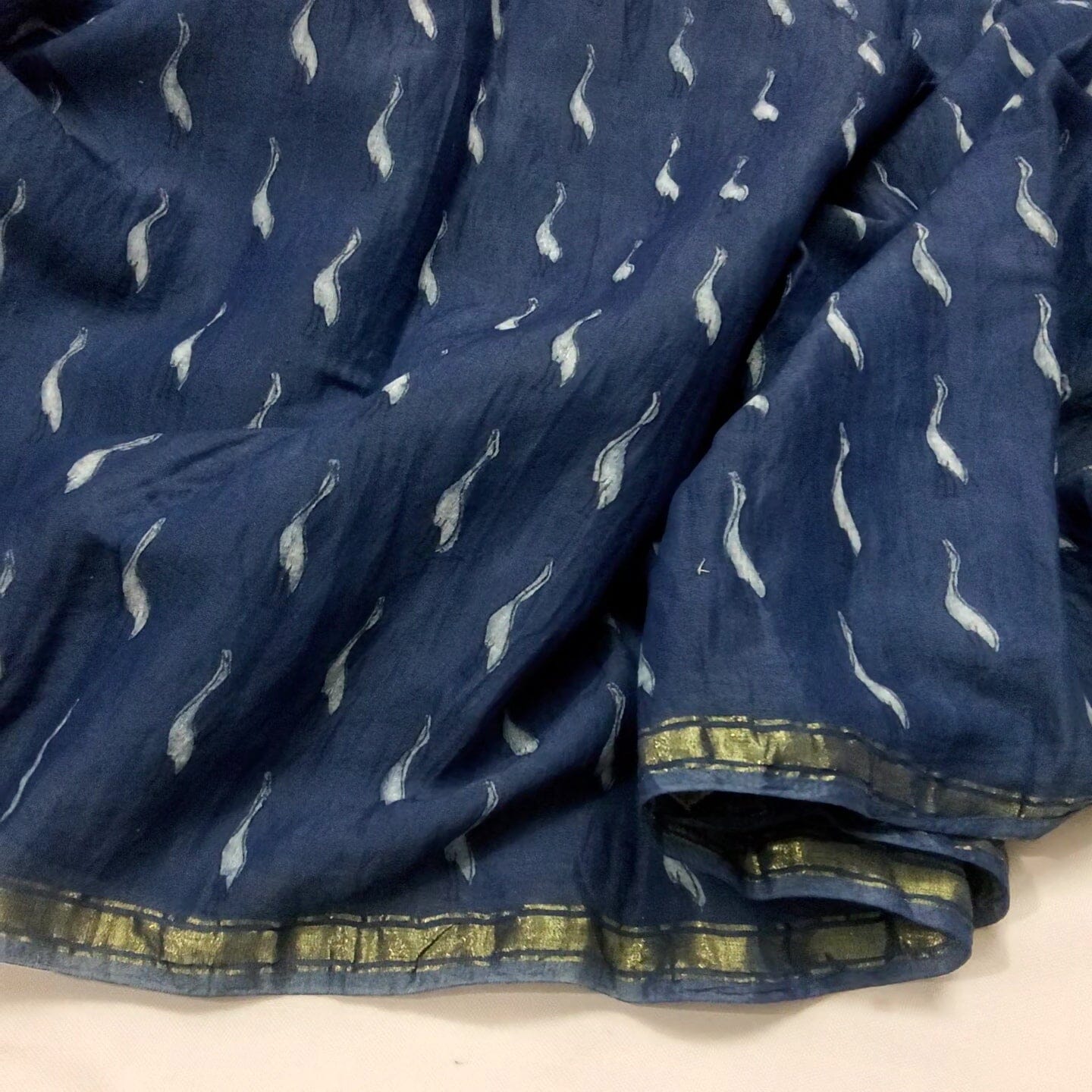 Indigo Akola Hand Block Print Chanderi Saree