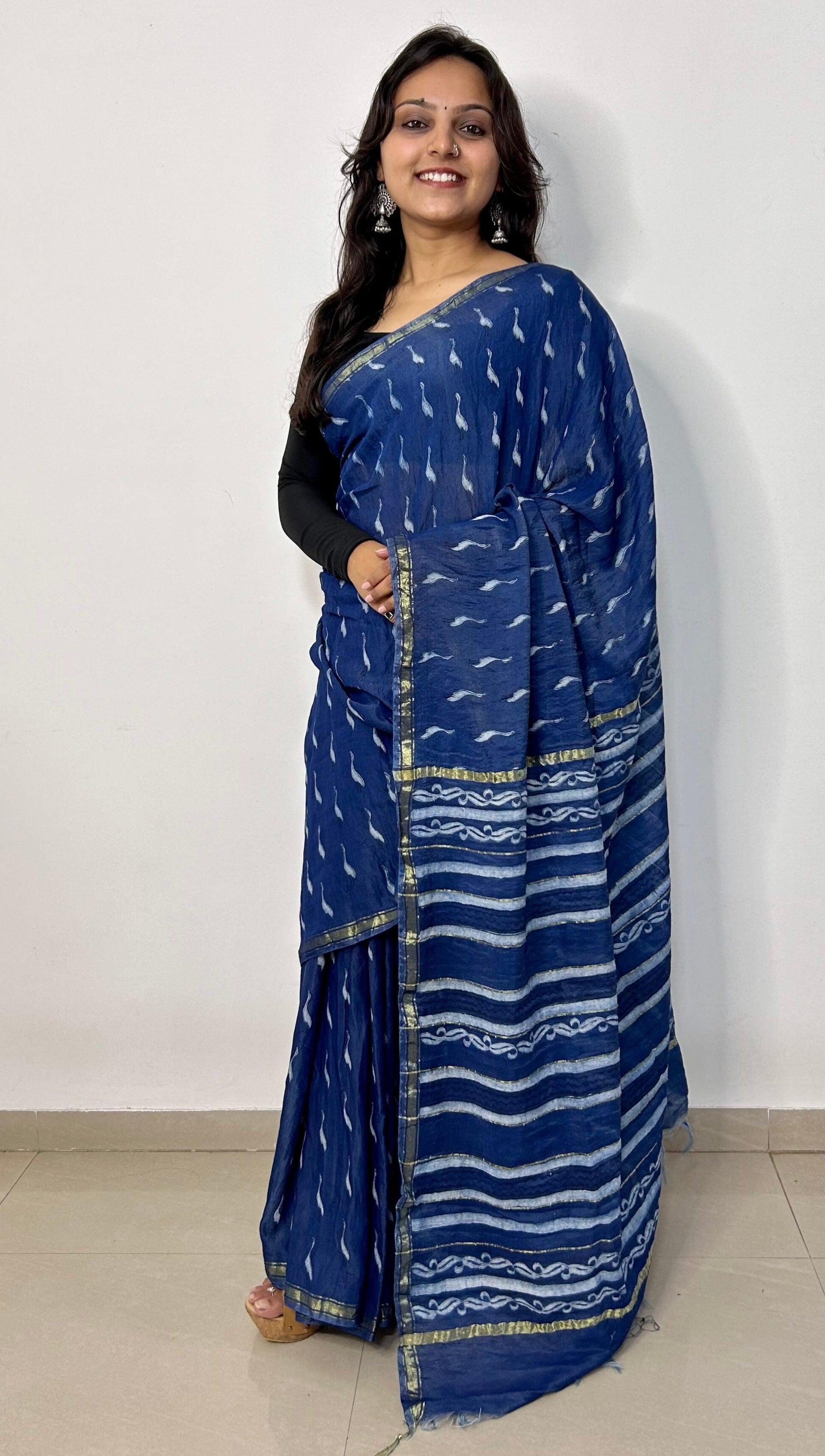 BLUE INDIGO COLOUR LEHERIYA GEORGETTE SAREE WITH ZARDOZI WORK – Kothari Sons