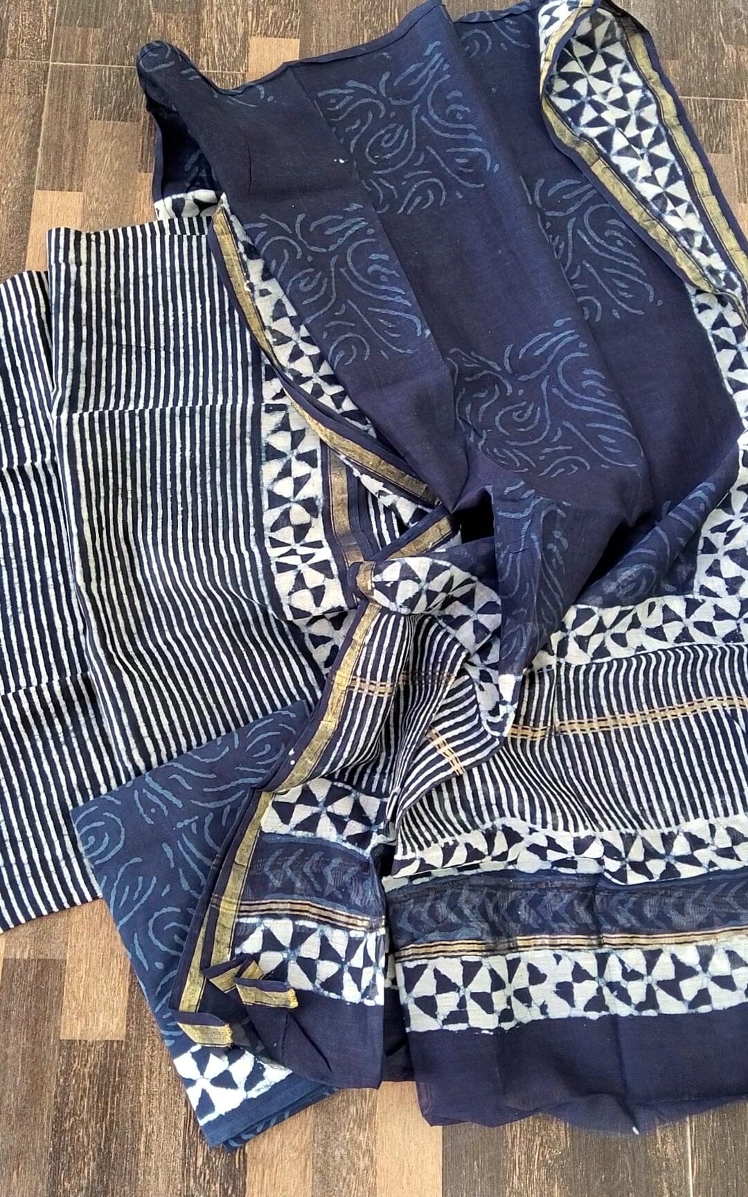 Indigo Chanderi Silk Cotton Dress Material