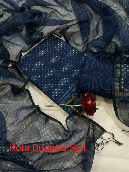 Cotton Block Printed Salwar Suit with Kota Dupatta