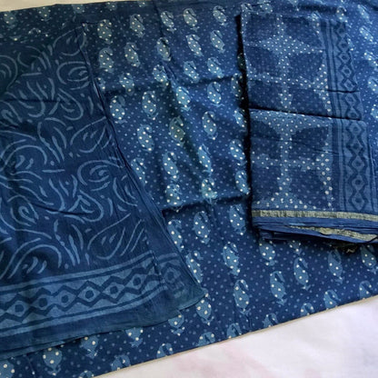 Indigo Cotton Block Printed Salwar Suit with Kota Dupatta