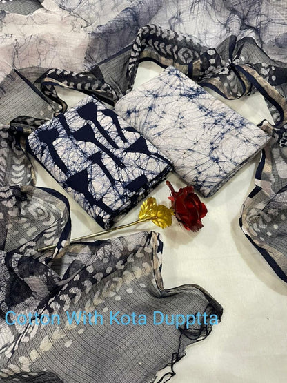 Cotton Block Printed Salwar Suit with Kota Dupatta