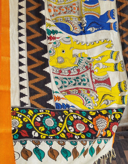 Kalamkari Hand Painted Bangalore Silk Dupatta