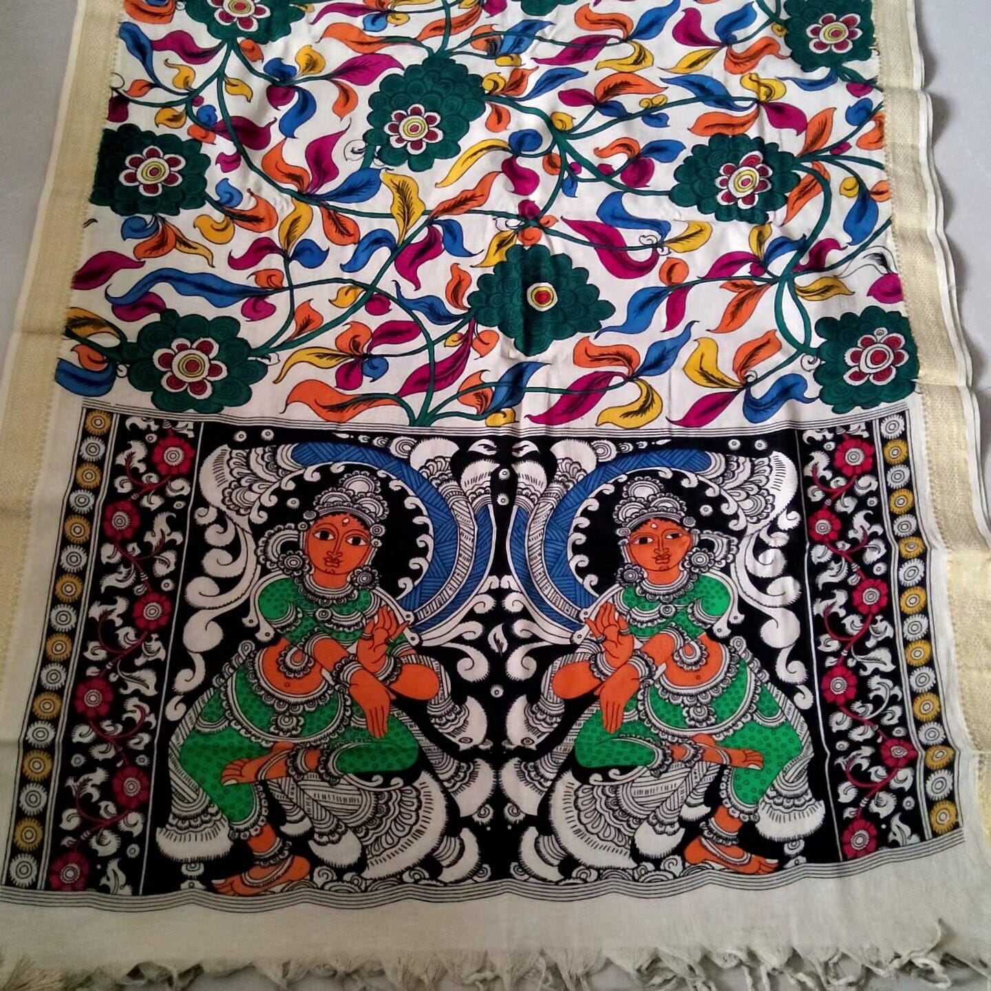 Kalamkari Mangalgiri Cotton Hand Painted Dupatta