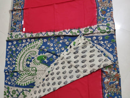 Kalamkari Malmal Cotton Saree with blouse