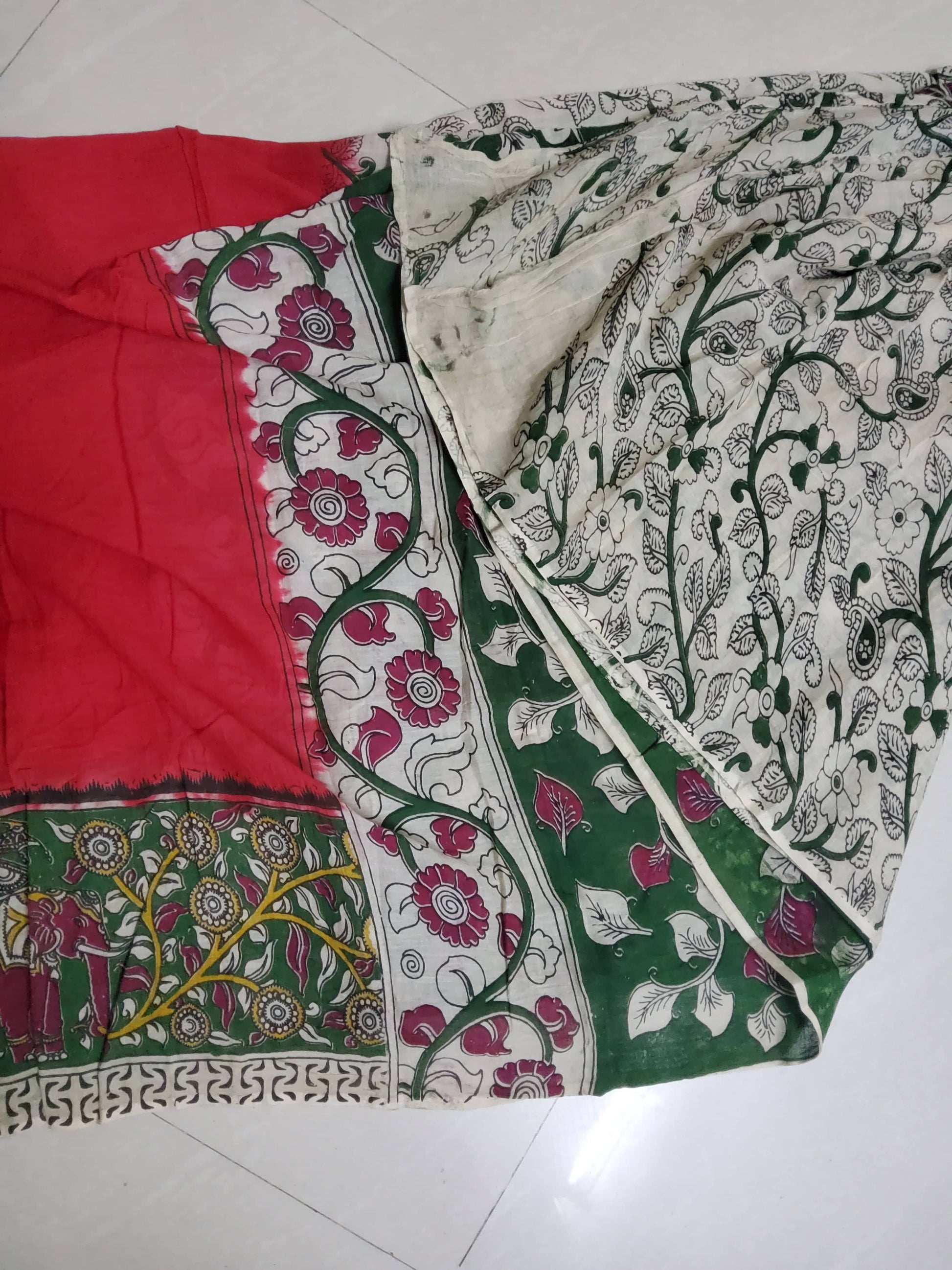 Kalamkari Malmal Cotton Saree with blouse