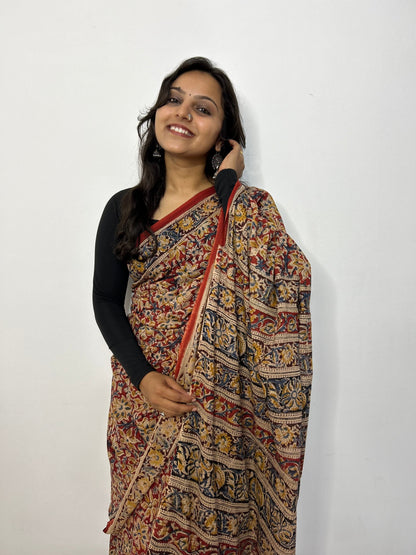 Kalamkari Malmal Cotton Saree with blouse