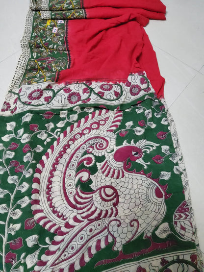 Kalamkari Malmal Cotton Saree with blouse