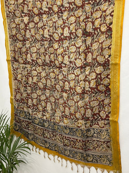 Kalamkari Silk Dupatta with zari Bor