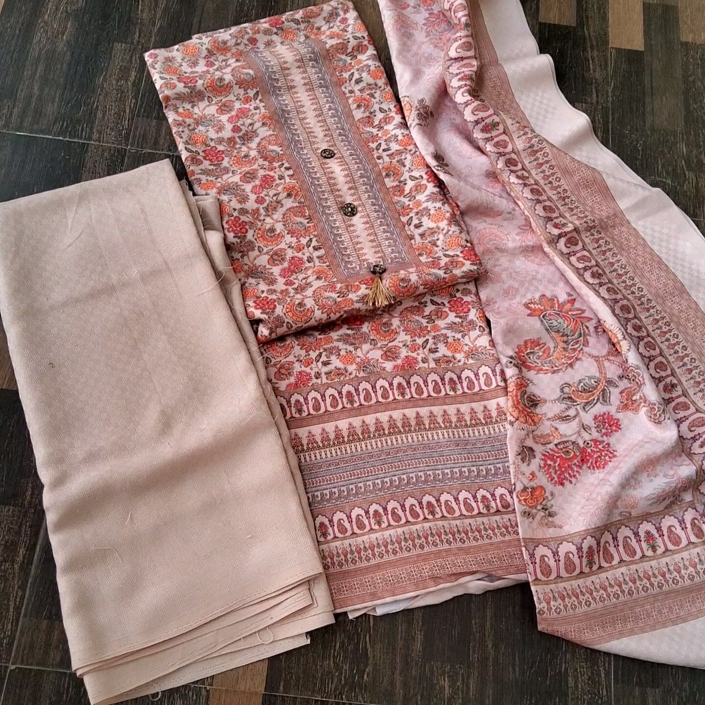 Gray Pashmina Kani Weave Salwar Kameez Dress Material C322
