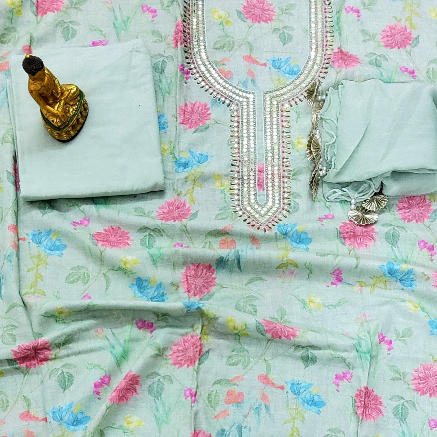 Linen Cotton Dress Material with Pure Chiffon Dupatta