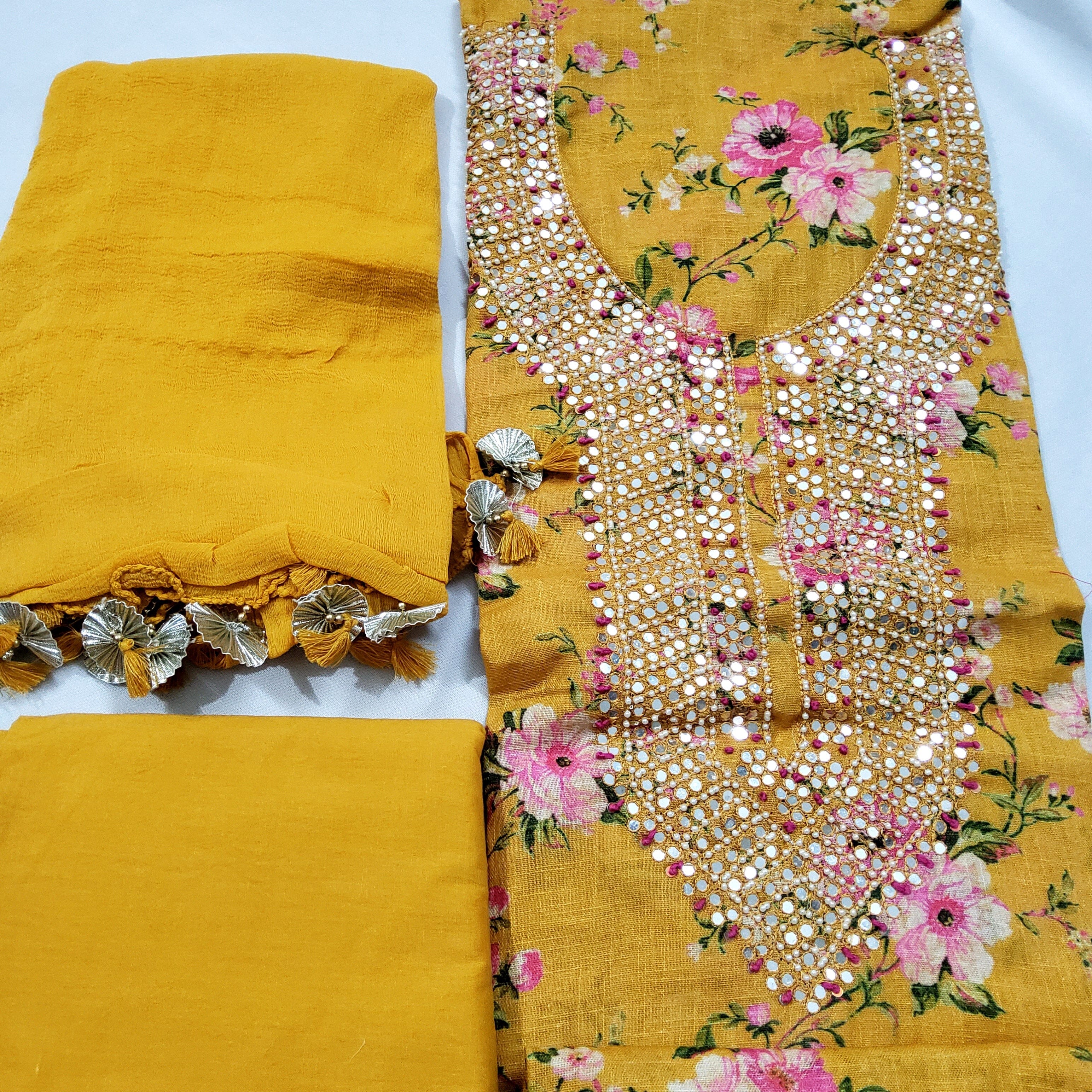 Periwinkle Purple Embroidered Linen Dress Material – Chinaya Banaras