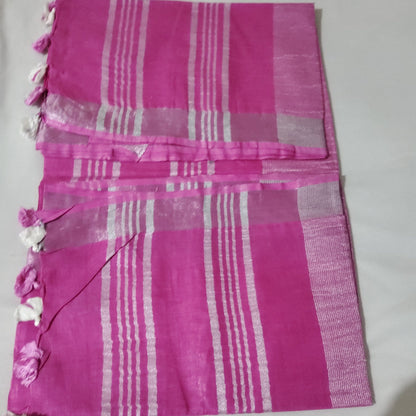 Linen Saree with Silver stripes