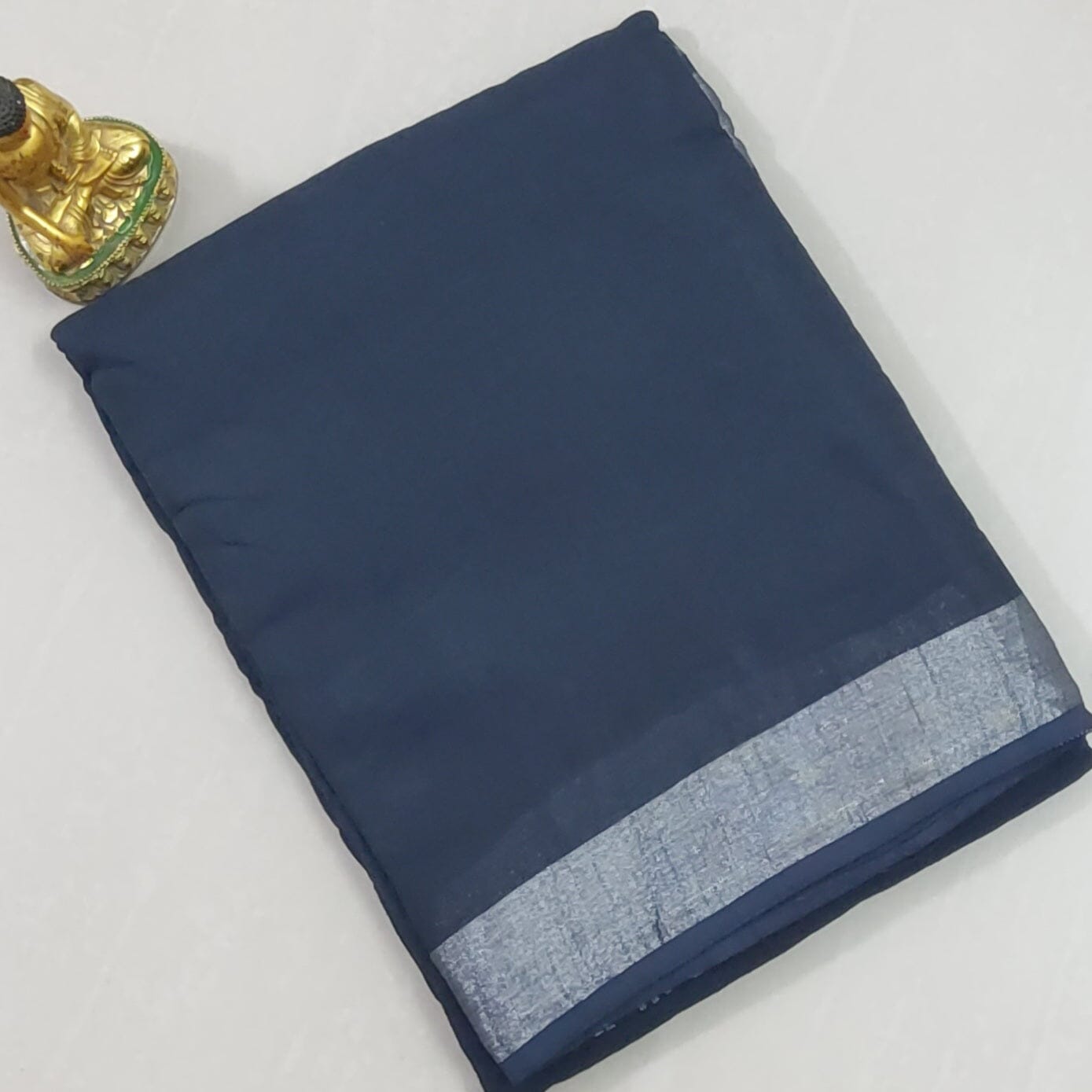Linen slub Cotton Saree with Silver zari Border