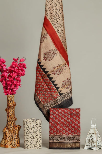 Maheshwari Hand Block Print Silk Salwar Suit