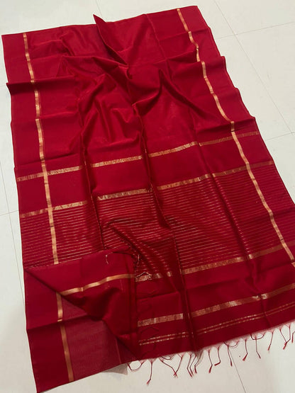 Red Maheshwari Silk Cotton Saree with Blouse