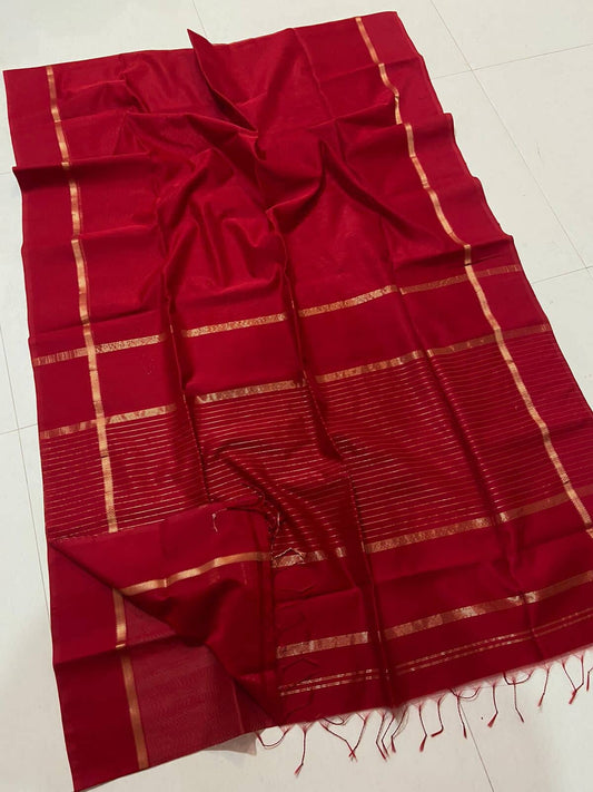Red Maheshwari Silk Cotton Saree with Blouse