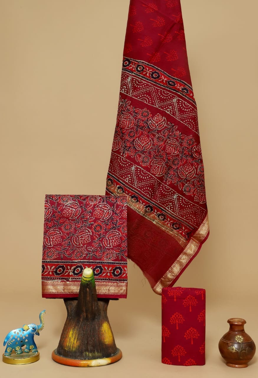 Pink Maheshwari unstiched dress material with silk dupatta - Naarangi -  3441144