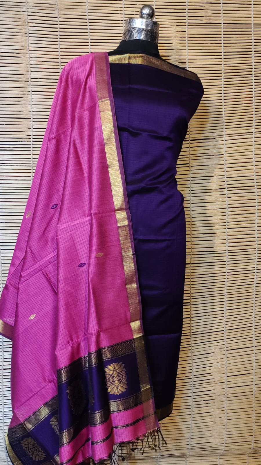 Suit material Maheshwari silk with azrak print 3 piece dress material code 2